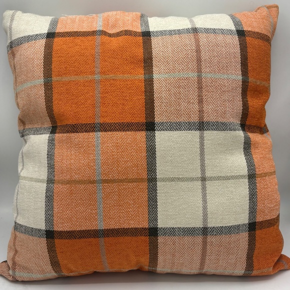 Set of Two (2) Handmade 16" Ultra Soft Cotton Orange Plaid Pillows - Picture 3 of 10